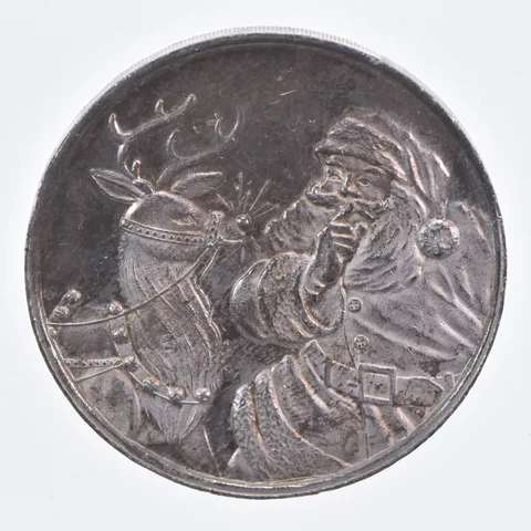 VINTAGE 1994 Santa and Rudolph .999 Fine Silver 1 Oz Round *573
