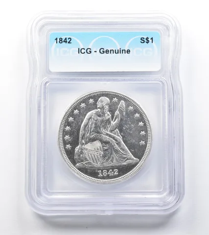 1842 Seated Liberty Silver Dollar Genuine ICG *0052
