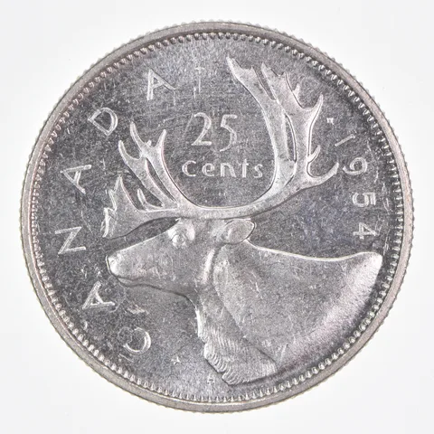 Better Date - 1954 Canada 25 Cents World Coin- Silver *337
