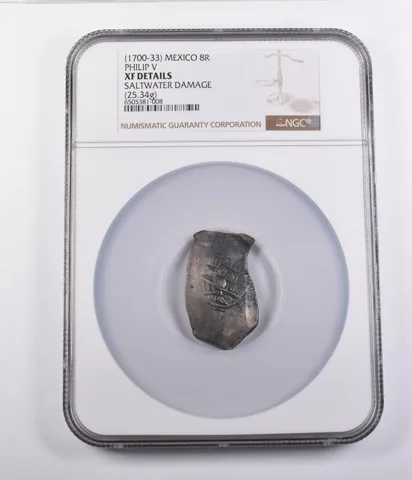 XF Details (1700-33) Mexico 8 Real Philip V (25.34g) Saltwater Damage NGC *4107