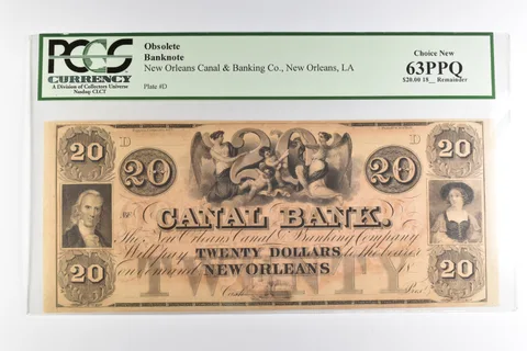 PCGS Choice New 63 PPQ $20 18_ New Orleans, LA New Orleans Canal & Banking *8274