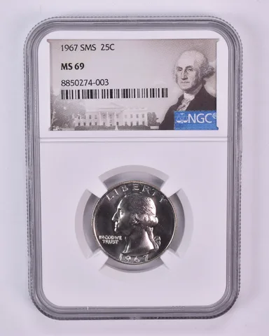 1967 Washington Quarter SMS MS69 NGC Special Label