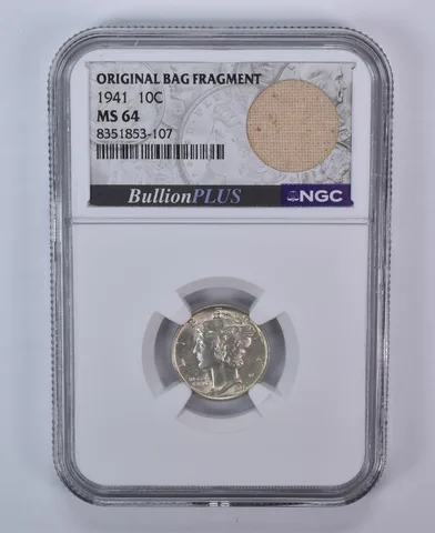1941 Mercury Dime Original Bag Fragment MS64 NGC