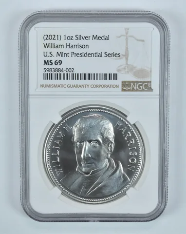(2021) 1oz Silver Medal Harrison Mint Presidential Series MS69 NGC Brown Lbl