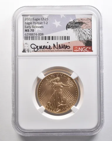2021 $25 American Gold Eagle Type 2 ER Norris 1/2 Oz MS70 NGC *4352