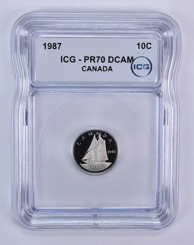 1987 Canada 10 Cents Bluenose PR70 DCAM ICG