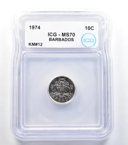 1974 Barbados 10 Cents KM#12 MS70 ICG *8014
