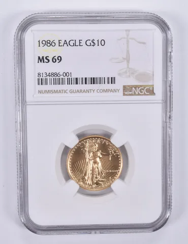 1986 $10 American Gold Eagle 1/4 oz Gold MS69 NGC Brown Label