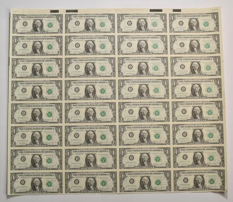 Lot (32) 1981 $1 Boston MA FRN Green Seal Uncut Sheet a5922