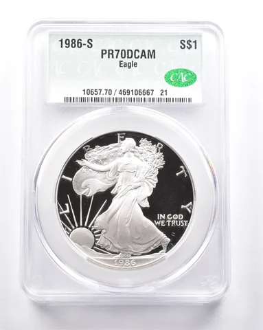 PR70 DCAM 1986-S American Silver Eagle CAC CACG a6296