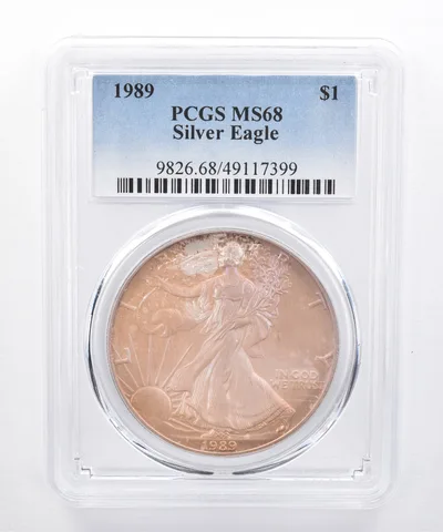 1989 American Silver Eagle MS68 PCGS Iridescent Tone *8491