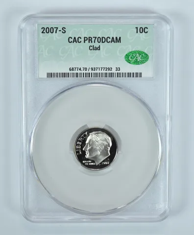 2007-S Roosevelt Dime CLAD PR70 DCAM CAC CACg