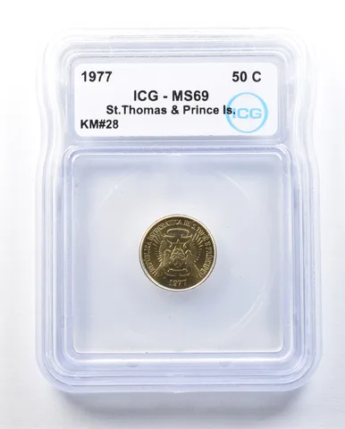 1977 St Thomas & Prince Island 50 Cents KM#28 MS69 ICG *8979