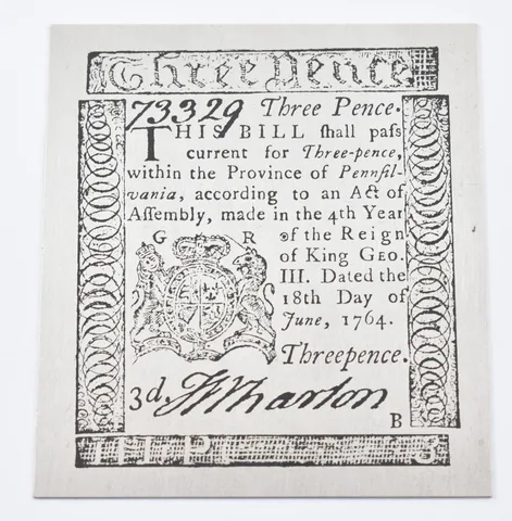 1764 3 Pence Pennsylvania Colonial Currency Silver Plate Pattern 20.8g a3267