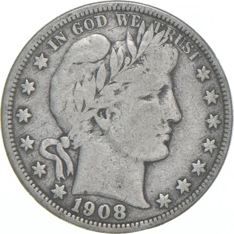 1908-D Barber Half Dollar Average Circ 90% Silver