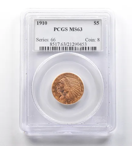 1910 $5 Indian Head Gold Half Eagle MS63 PCGS PQ *1010