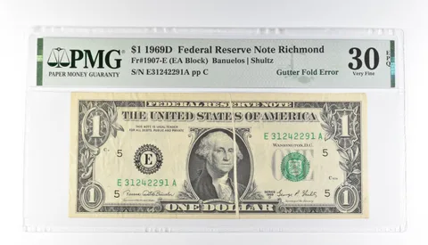 PMG 30 VF EPQ $1 1969D FRN Richmond Fr#1907-E Gutter Fold Error *3201