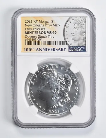 Error MS69 2021 Morgan Silver Dollar O Privy Mark OBV Stuck Thru Anniv NGC *1571