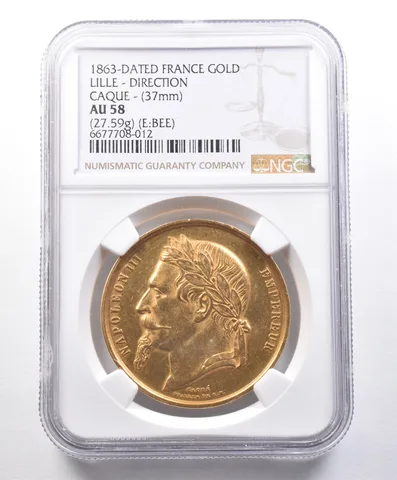 1863-Dated France Gold Lille Direction Caque (E:BEE) AU58 NGC *4101