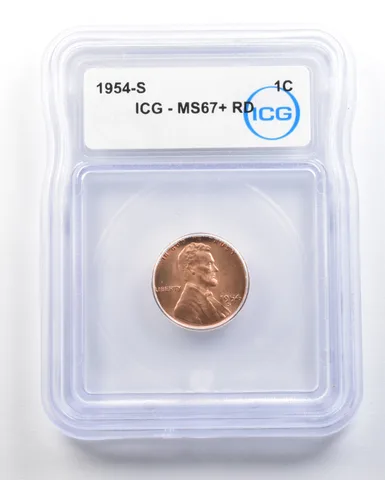 1954-S Lincoln Wheat Cent MS67+ RD ICG a0691