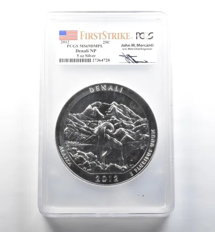 2012 5 Oz Silver ATB Quarter Denali Mercanti First Strike MS69 DMPL PCGS *3562