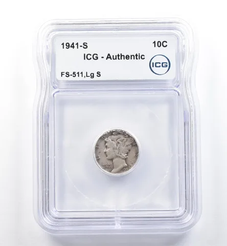 1941-S Mercury Dime FS-511 Lg S Authentic ICG *5983