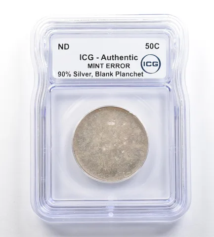ND 90% Silver Half Dollar Mint Error Blank Planchet Authentic ICG *7285