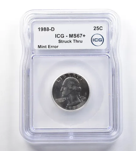 1988-D Washington Quarter Mint Error Struck Thru MS67+ ICG *7645