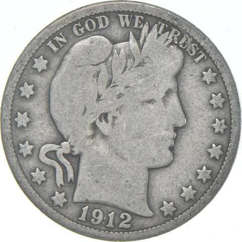 1912-S Barber Half Dollar Average Circ 90% Silver