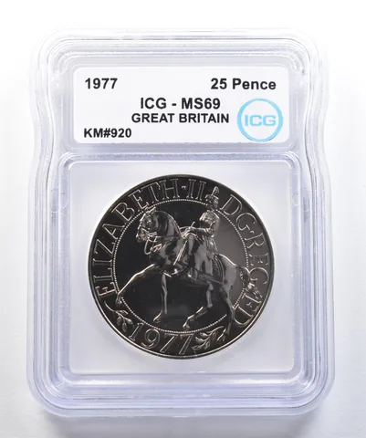 1977 Great Britain 25 Pence KM#920 MS69 ICG *7820