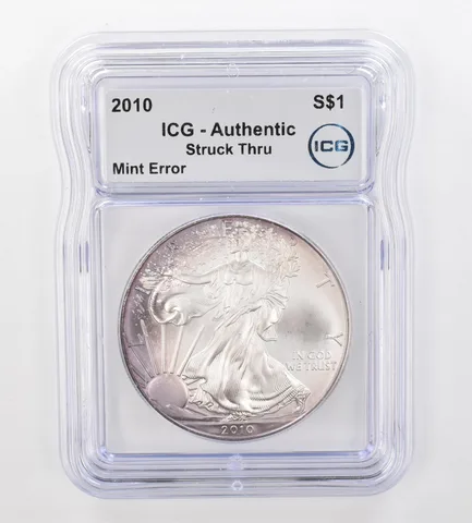 2010 American Silver Eagle Error Struck Thru Authentic ICG Peripheral Tone *0886