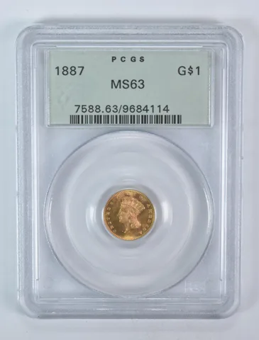 1887 $1 Indian Princess Head Gold Dollar MS63 PCGS OGH a5952