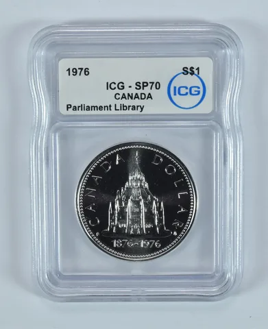 1976 Canada Silver Dollar Parliament Library SP70 ICG