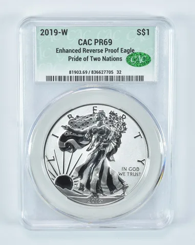 2019-W American Silver Eagle Pride Of Two Nations Enhanced Reverse PR69 CAC CACg