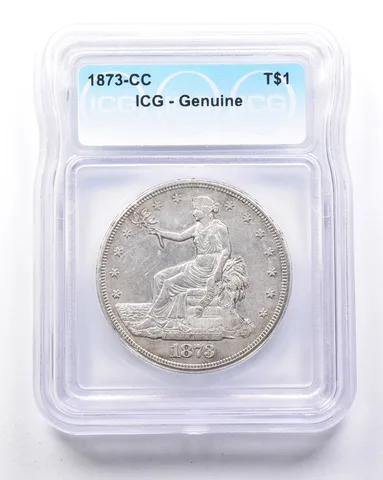 1873-CC Seated Liberty Trade Dollar Genuine ICG a0590