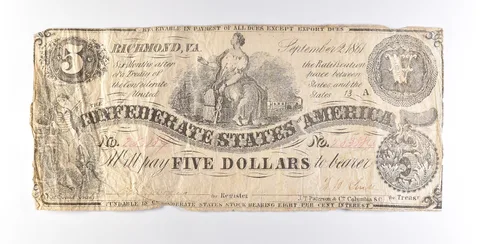 1861 $5 Confederate States Of America Note T36 *7265