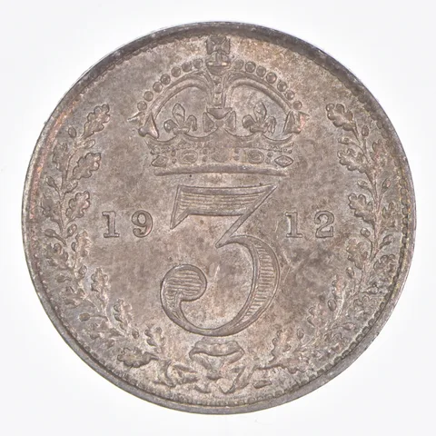 Better Date - 1912 Great Britain 3 Pence World Coin- Silver *177