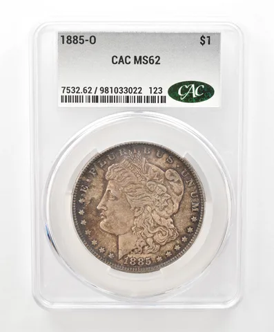 1885-O Morgan Silver Dollar MS62 CAC CACg Beautiful Tone *6614