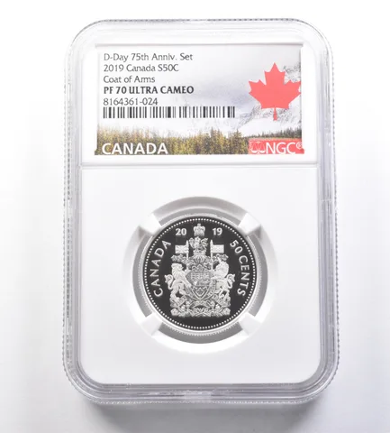 2019 Canada 50 Cents Silver D-Day 75th Set Coat Of Arms PF70 NGC a7130