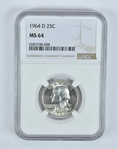 MS64 1964-D Washington Quarter NGC End of Roll Toner *4923