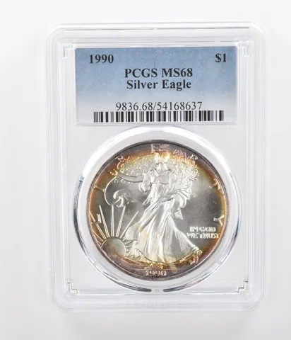 1990 American Silver Eagle MS68 PCGS Peripheral Tone a1238