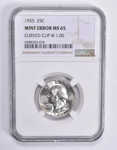 MINT ERROR 1955 Washington Quarter Curved Clip @ 1:00 NGC *1855