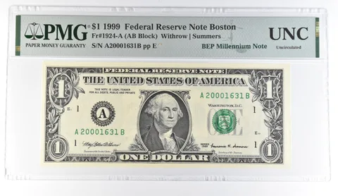 1999 $1 Boston MA FRN Fr#1924-A BEP Millennium Note PMG Fancy Serial *8111