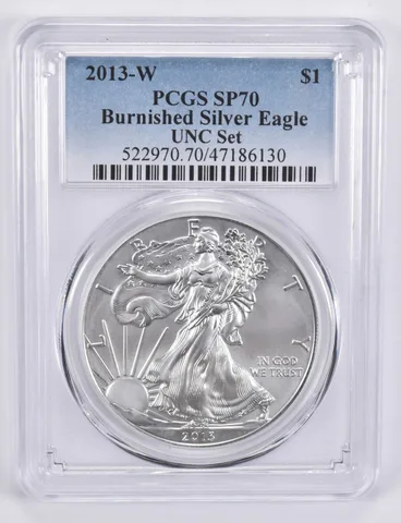 2013-W Burnished Silver Eagle Annual Set SP70 PCGS Blue Label