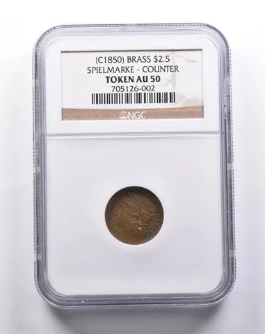 AU50 (C1850) Brass $2.50 Spielmarke Counter Token NGC a3210