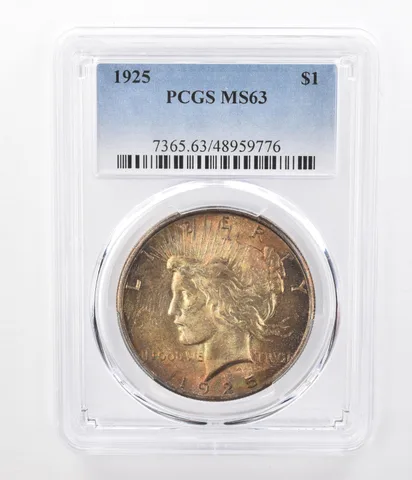 1925 Peace Silver Dollar MS63 PCGS Beautifully Toned *7495