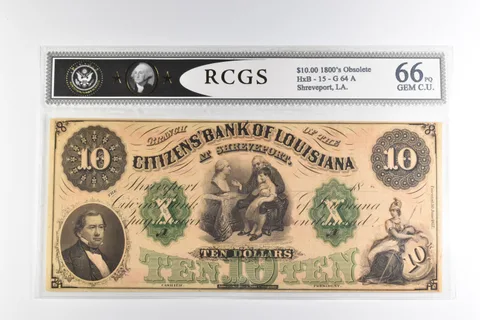 $10 1800s Shreveport, LA Citizens Bank Of Louisiana Note *8208