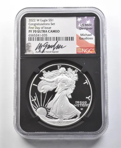 2022-W American Silver Eagle Congratulations Set Gaudioso FDOI PF70 NGC *0236