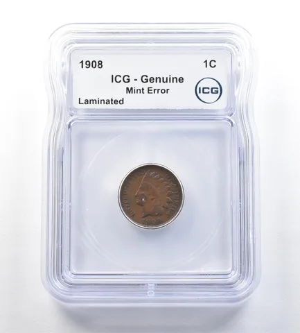 1908 Indian Head Cent Mint Error Laminated Genuine ICG *0661