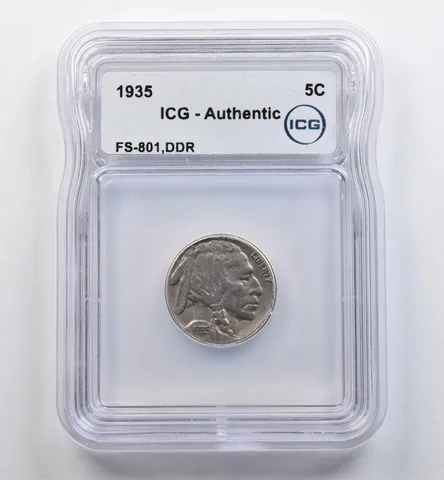 1935 Indian Head Buffalo Nickel FS-801 DDR Authentic ICG *9007